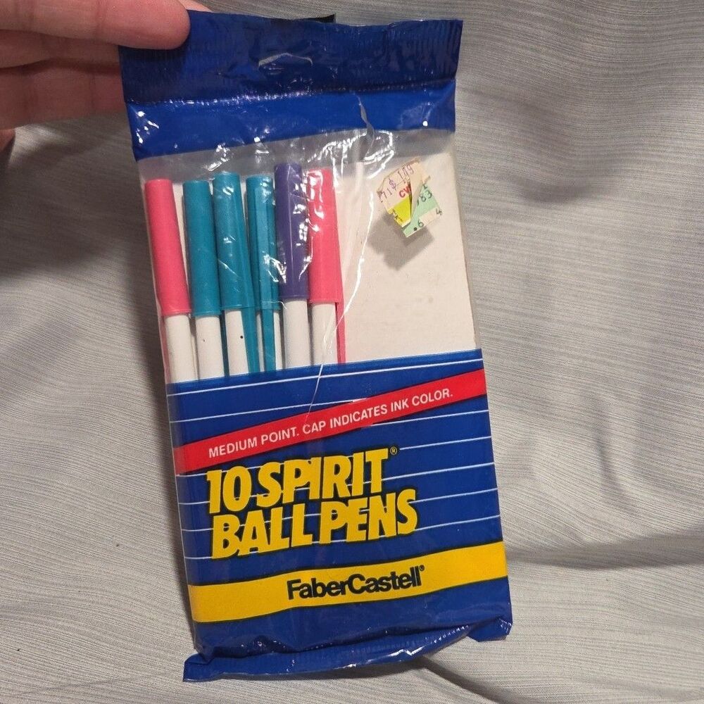 VTG 6 Spirit Ball Faber Castell Pens Medium Point Pink Blue Purple Opened Pack